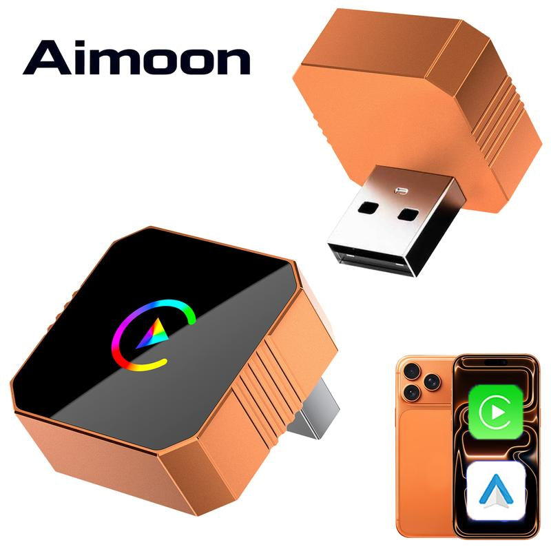 [Christmas Picks with Carplay] Aimoon Mini Orange Blue Silver Cube Pro 3.0 Wireless Carplay & Android Auto Adapter 2026– Plug & Play, Fast Auto-Reconnect