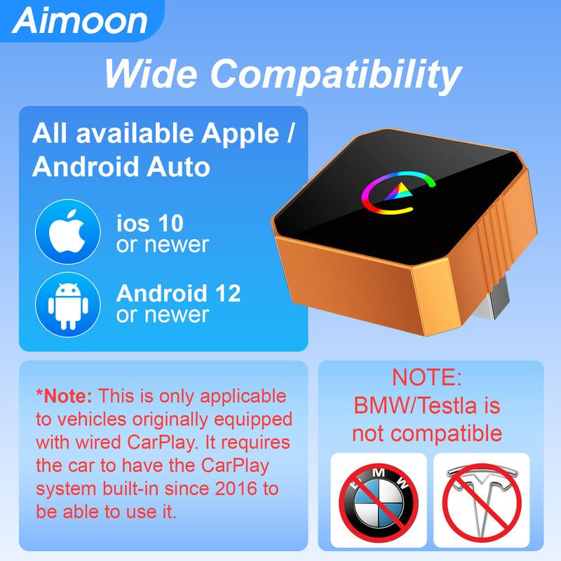 [Christmas Picks with Carplay] Aimoon Mini Orange Blue Silver Cube Pro 3.0 Wireless Carplay & Android Auto Adapter 2026– Plug & Play, Fast Auto-Reconnect