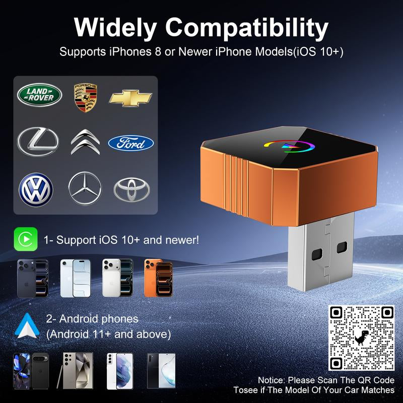[Christmas Picks with Carplay] Aimoon Mini Orange Blue Silver Cube Pro 3.0 Wireless Carplay & Android Auto Adapter 2026– Plug & Play, Fast Auto-Reconnect