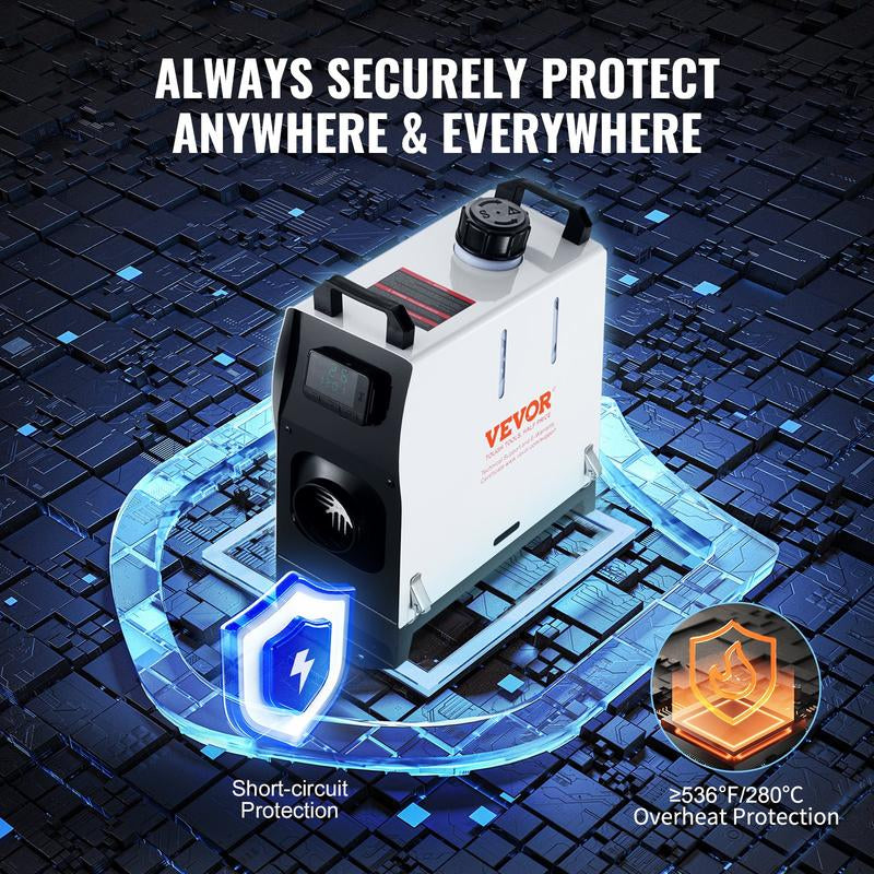 VEVOR 5-8KW Diesel Air Heater 110V Adapter and DC12V T-Shaped Plug External Wiring, All in One with Remote Control and LCD Screen, Fast Heating Low Noise, Portable Parking Diesel Heater for Truck Van RV Trailer Camper and Indoors