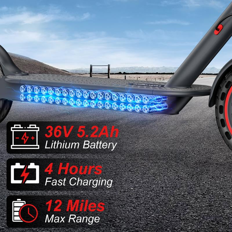 Electric Scooter – 19 MPH Max Speed, with Seat and Luggage Box, 8.5" Honeycomb Solid Tires, 350W Motor, 12 Miles Range, Foldable Design, Dual Braking System & App Control