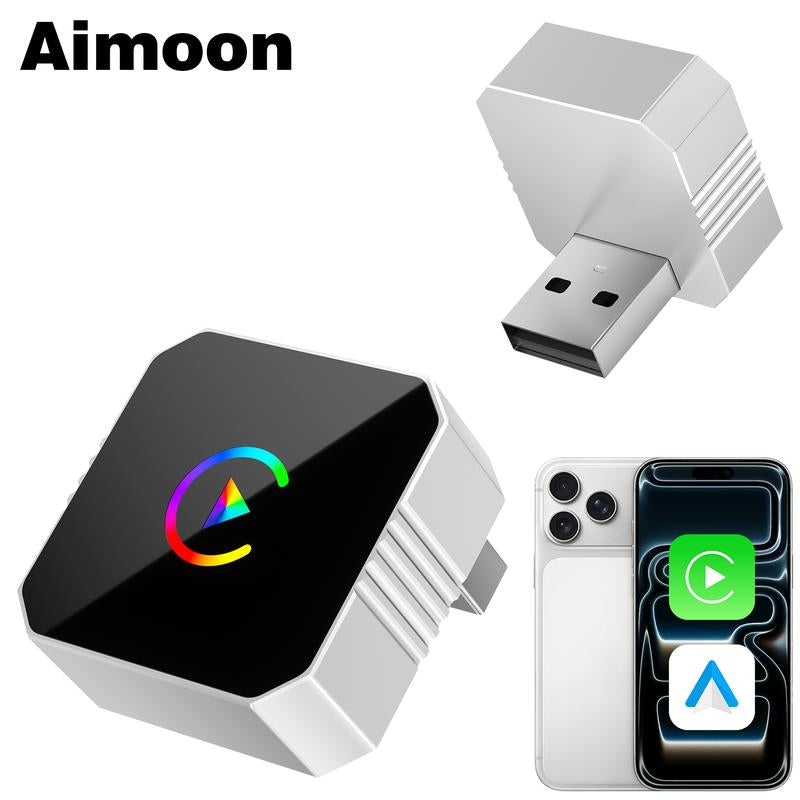 [Christmas Picks with Carplay] Aimoon Mini Orange Blue Silver Cube Pro 3.0 Wireless Carplay & Android Auto Adapter 2026– Plug & Play, Fast Auto-Reconnect
