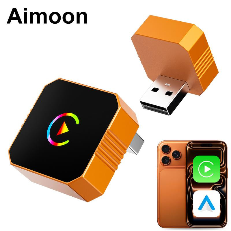 [Christmas Picks with Carplay] Aimoon Mini Orange Blue Silver Cube Pro 3.0 Wireless Carplay & Android Auto Adapter 2026– Plug & Play, Fast Auto-Reconnect