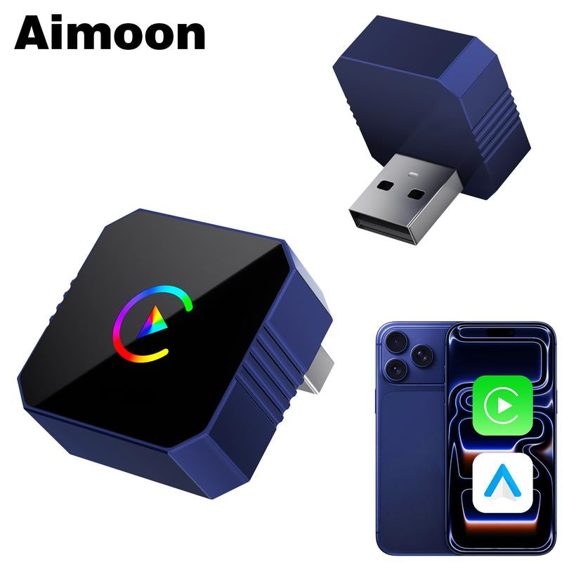 [Christmas Picks with Carplay] Aimoon Mini Orange Blue Silver Cube Pro 3.0 Wireless Carplay & Android Auto Adapter 2026– Plug & Play, Fast Auto-Reconnect