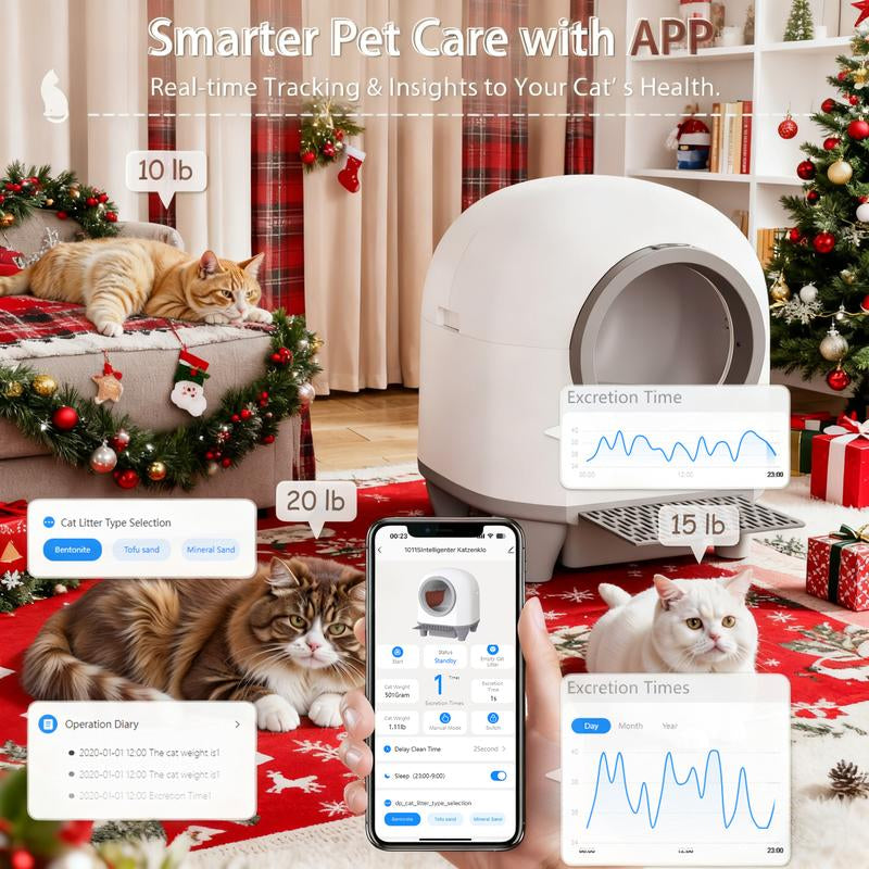 Warcat Smart Low-Noise Auto-Cleaning Litter Box 90L Self Cleaning Cat Litter Box App-Controlled via 2.4G Wifi with 10 Smart Sensors, Safety Protection, Easy Maintenance, Easy Setup & Clean Tiktokshopblackfriday