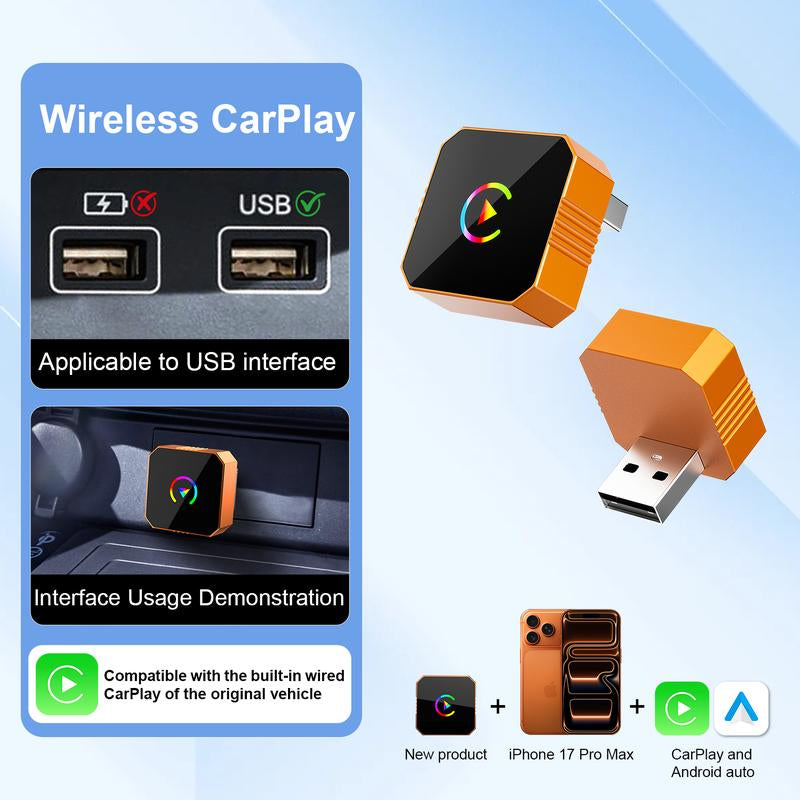 [Christmas Picks with Carplay] Aimoon Mini Orange Blue Silver Cube Pro 3.0 Wireless Carplay & Android Auto Adapter 2026– Plug & Play, Fast Auto-Reconnect