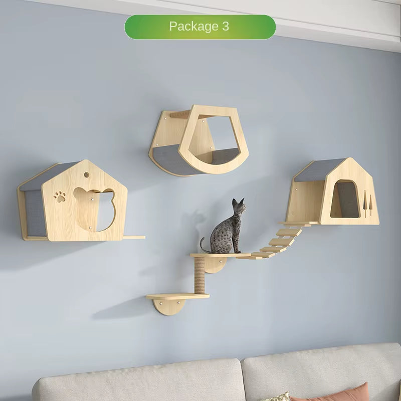 Wooden Cat Towers House Accessories Cute Scratch for Cats Tree Climbing Tower with Hammock Carrier Toy Training Aids Pet Product